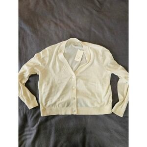 A New Day Womens Cream White V-Neck Button Front Cardigan Sweater Size M NWT